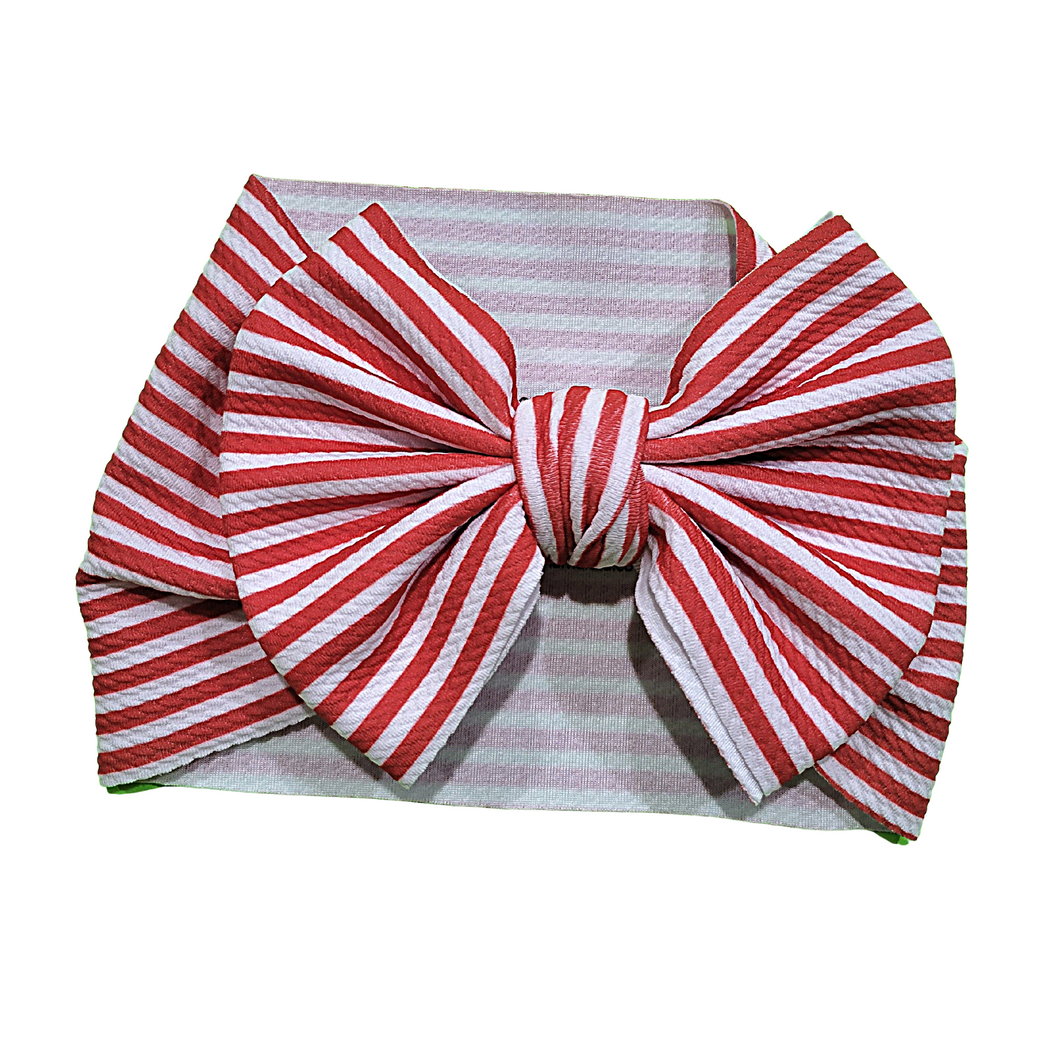 White/Red stripes Big Bow Headband